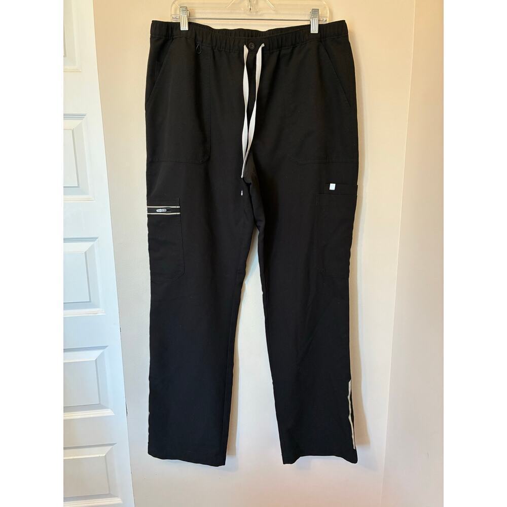Figs Men's Scrub Pants Black Cargo Reflective Straight Leg Size XL
